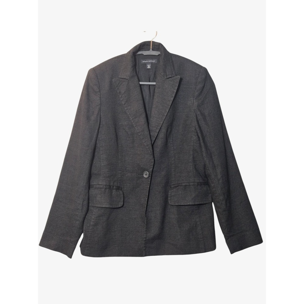 VTG Banana Republic Women's Linen Blend Stretch Blazer 10 Black Classic Office